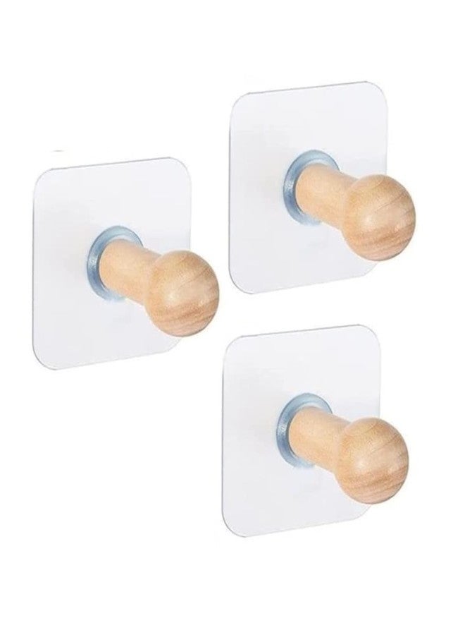 ZURATO Self Adhesive Wooden Hooks (Pack of 3) | Heavy Duty Wall Hooks | Waterproof, 4kg Load | Wood Hooks for Bathroom, Kitchen, Bedroom, Door & Wall Mount Hanging - Image 1